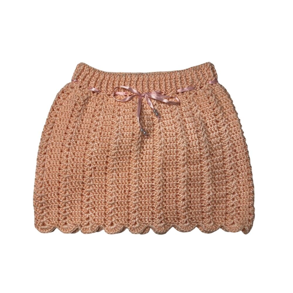 Handmade Peach Crochet Mini Skirt Coquette Balletcore Scalloped 4T-5T New